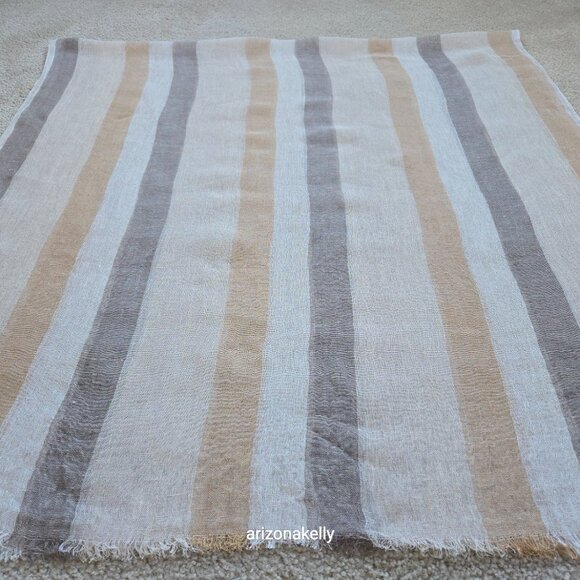 Zara NWOT Linen Scarf Neutral Earth Tones Stripes Large - Picture 5 of 8
